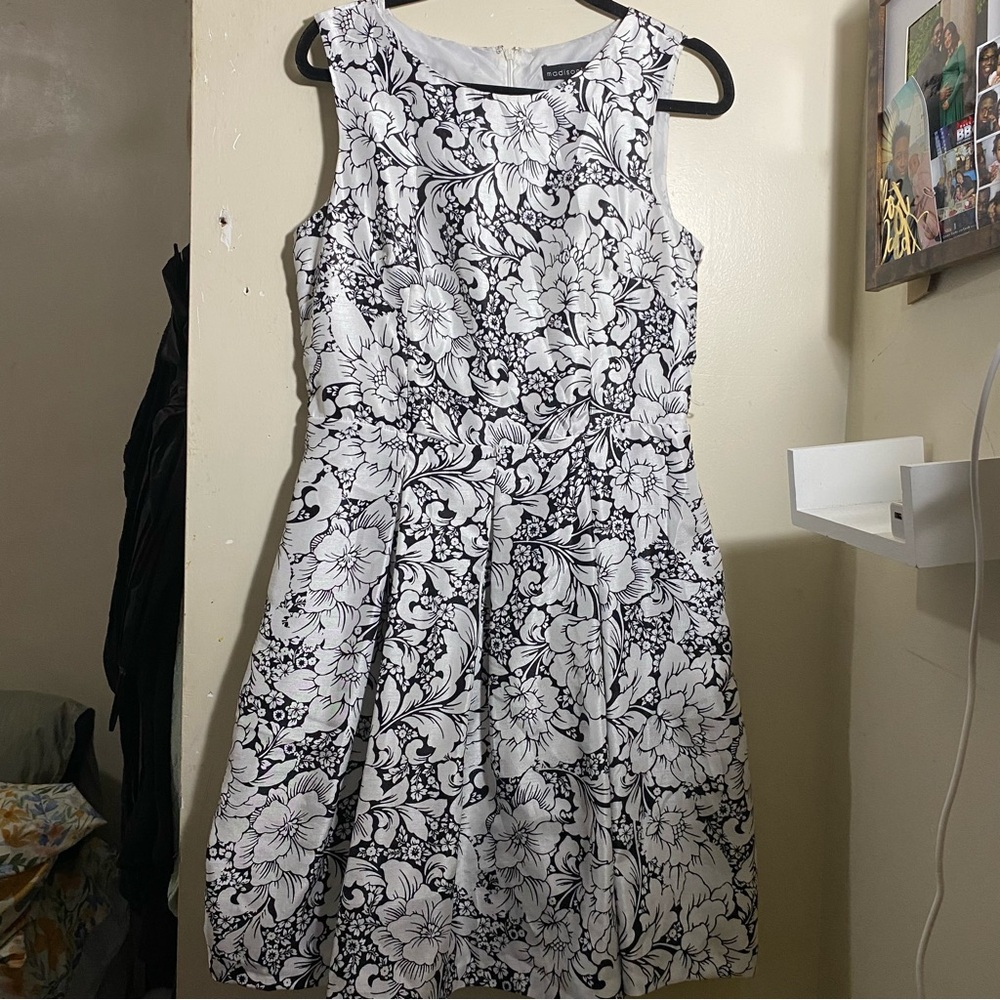Madison Black & White Floral Midi Dress